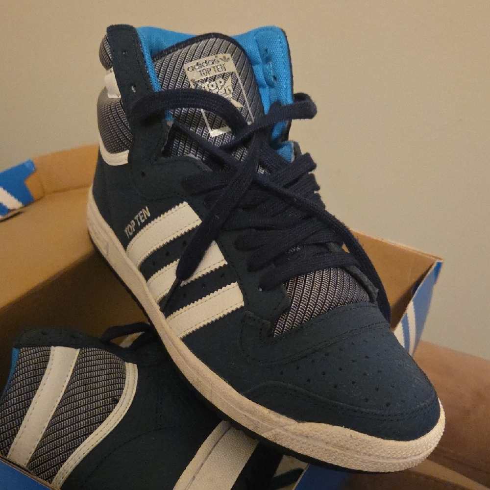 Adidas Men's Blue and White High-Top Sneakers